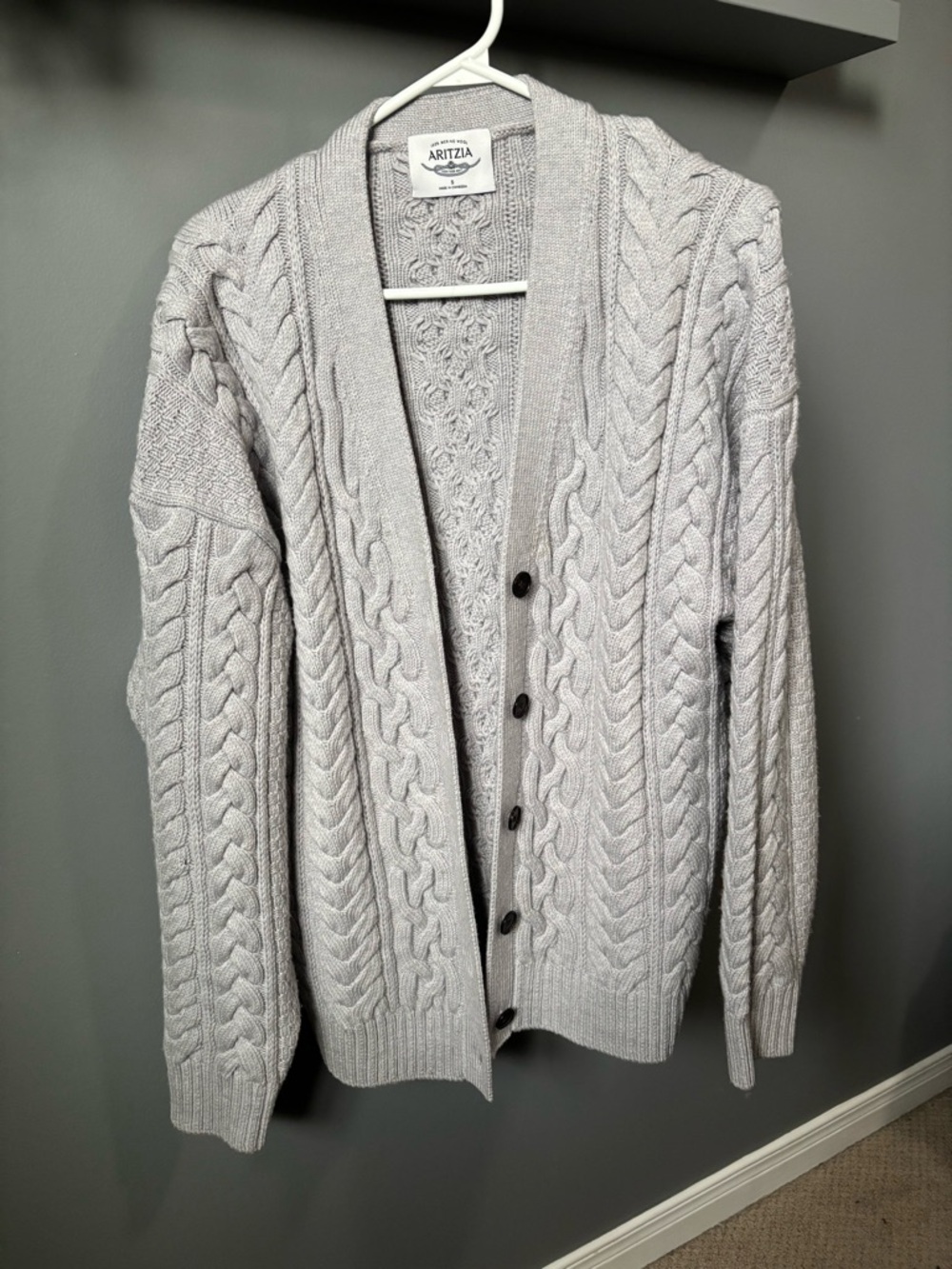 Aritzia Grey Heritage Knit Merino Wool Cardigan Sweater